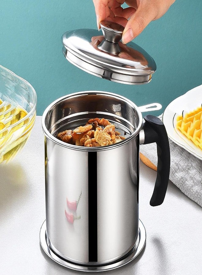 BROCCOLIN 1.3 l stainless steel grease storage can with fine-mesh strainer, lid & coaster tray - multicolor kitchen oil & bacon fat keeper - Image 2